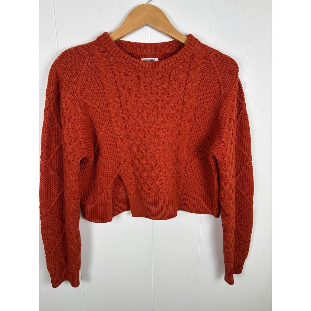Future Collective Reese Blutstein Size Small Rust‎ Cropped Cable Knit Sweater
